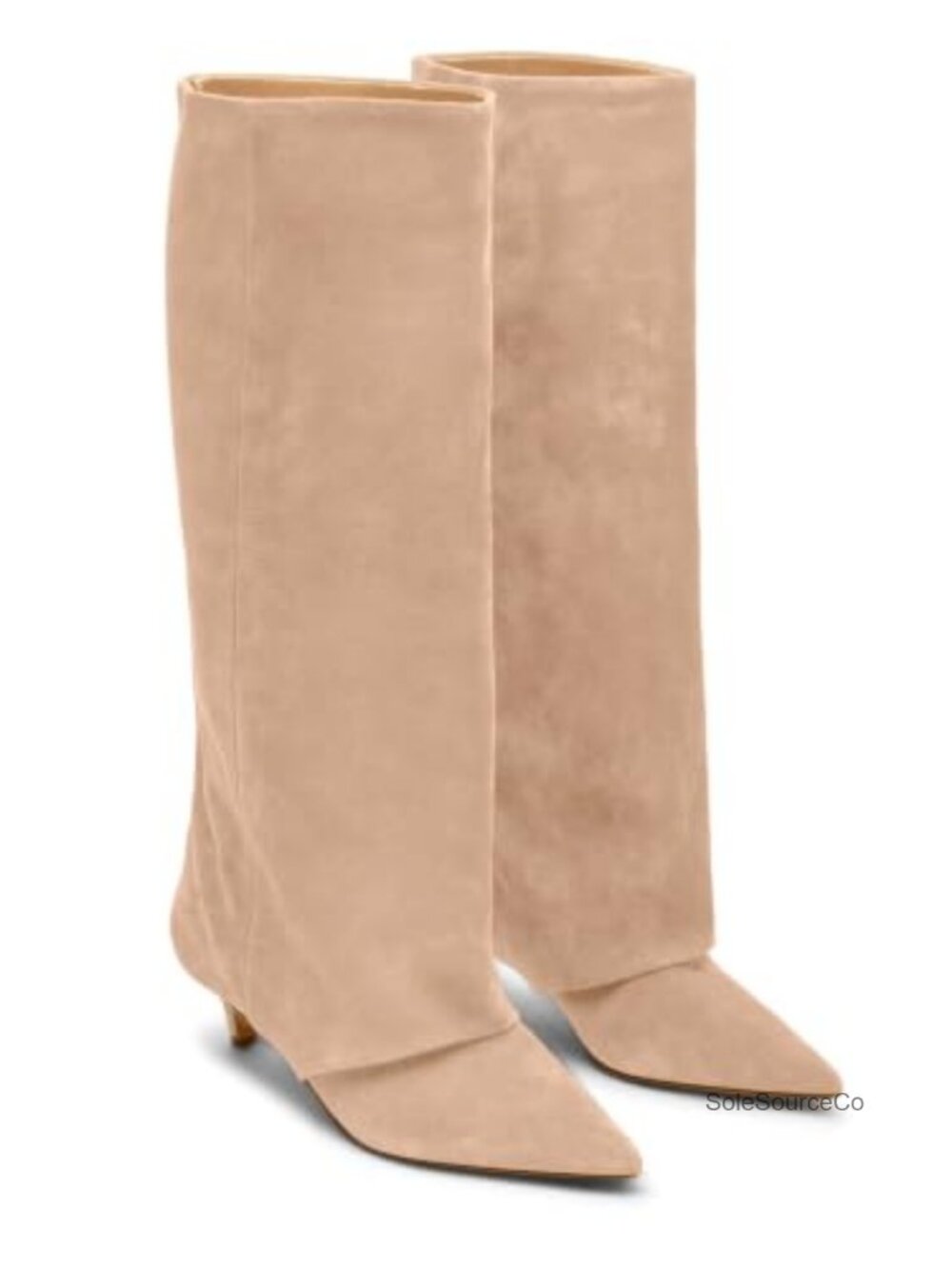 Wide Calf Knee High Faux Suede Boots Pointed Toe Kitten Heel